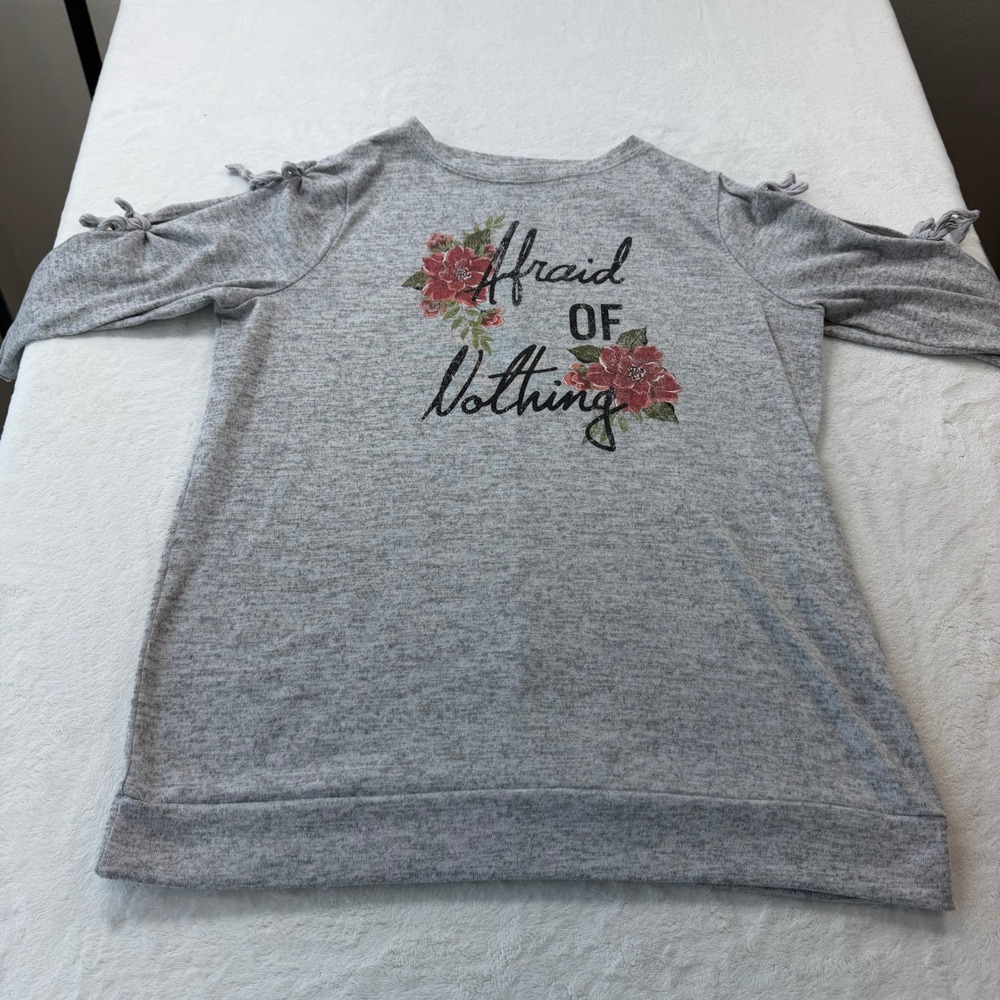 Lane Bryant Graphic Top Women 14/16 Gray Good Cold Shoulder Floral Afraid Nothin